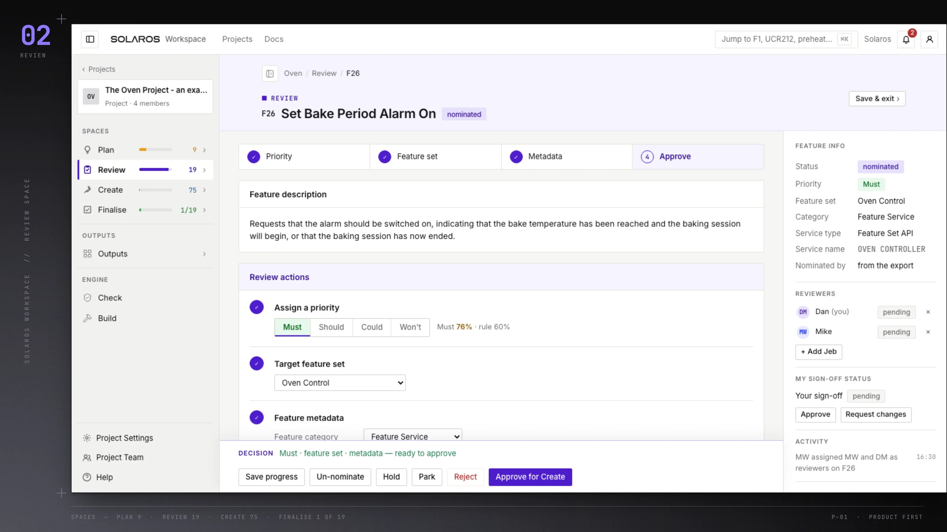 Review view in the Solaros Workspace