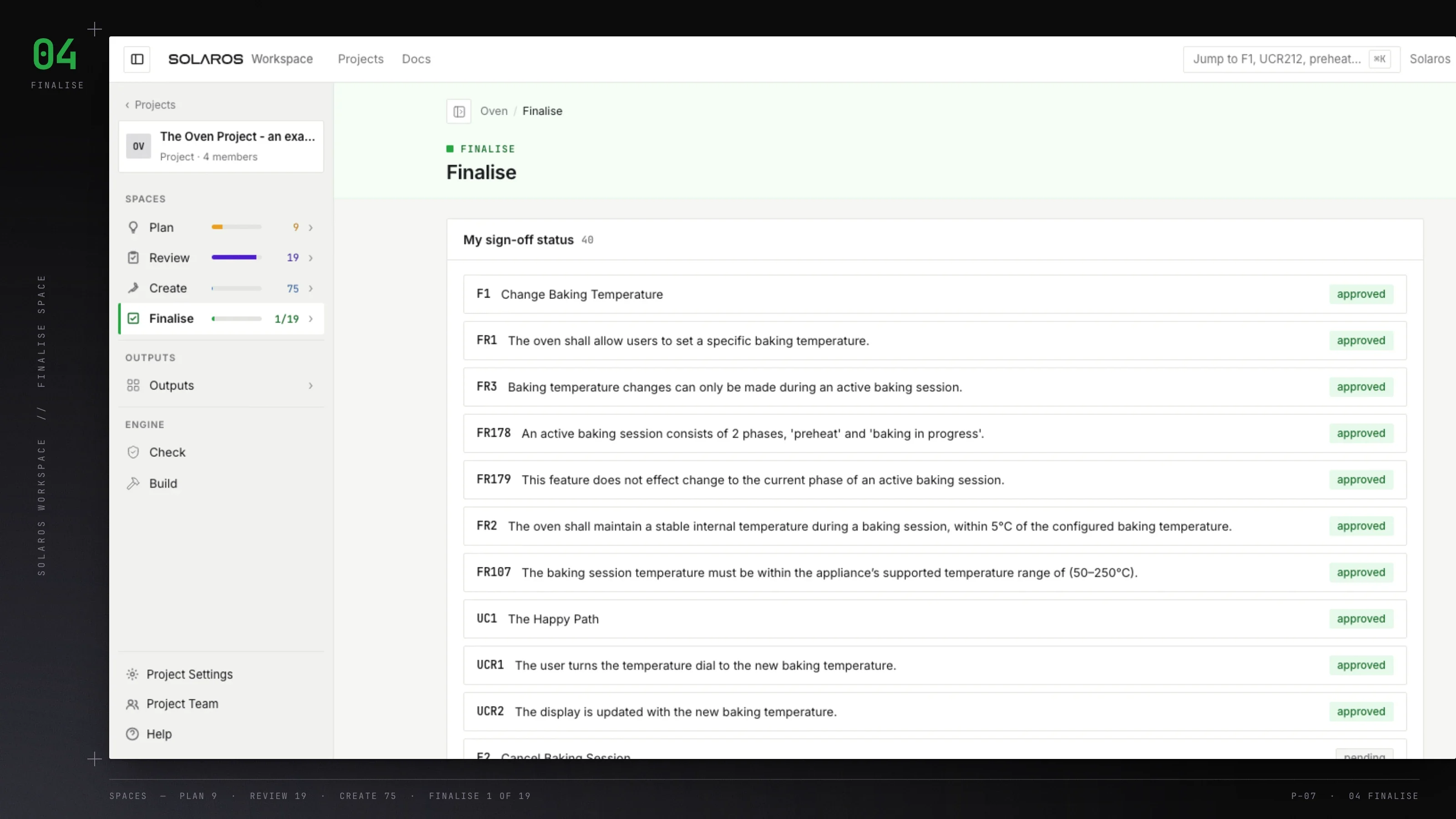 Finalise view in the Solaros Workspace